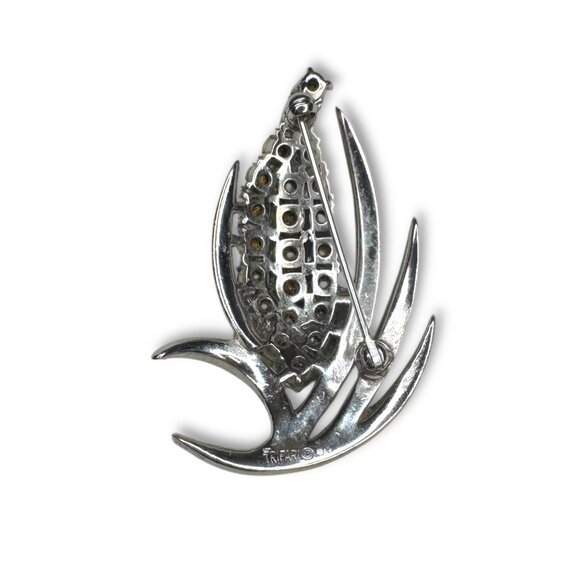 Vintage Crown Trifari Alfred Philippe Era Silvertone Crystal Brooch - Picture 2 of 9